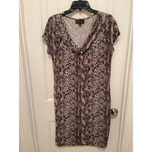 Dana Buchman Snake Print Dress Short Sleeve Knee-Length Women's M with V-Necklin - Picture 1 of 10